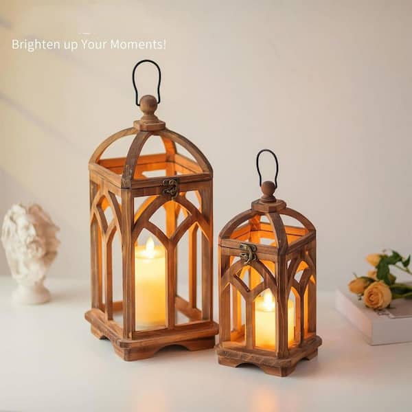 ライト・ランタン WWW_WOODHANGER 16 in. x 7 in. Brown Acacia Wood Lantern 2-Pack HDCP1V7RP1 - The