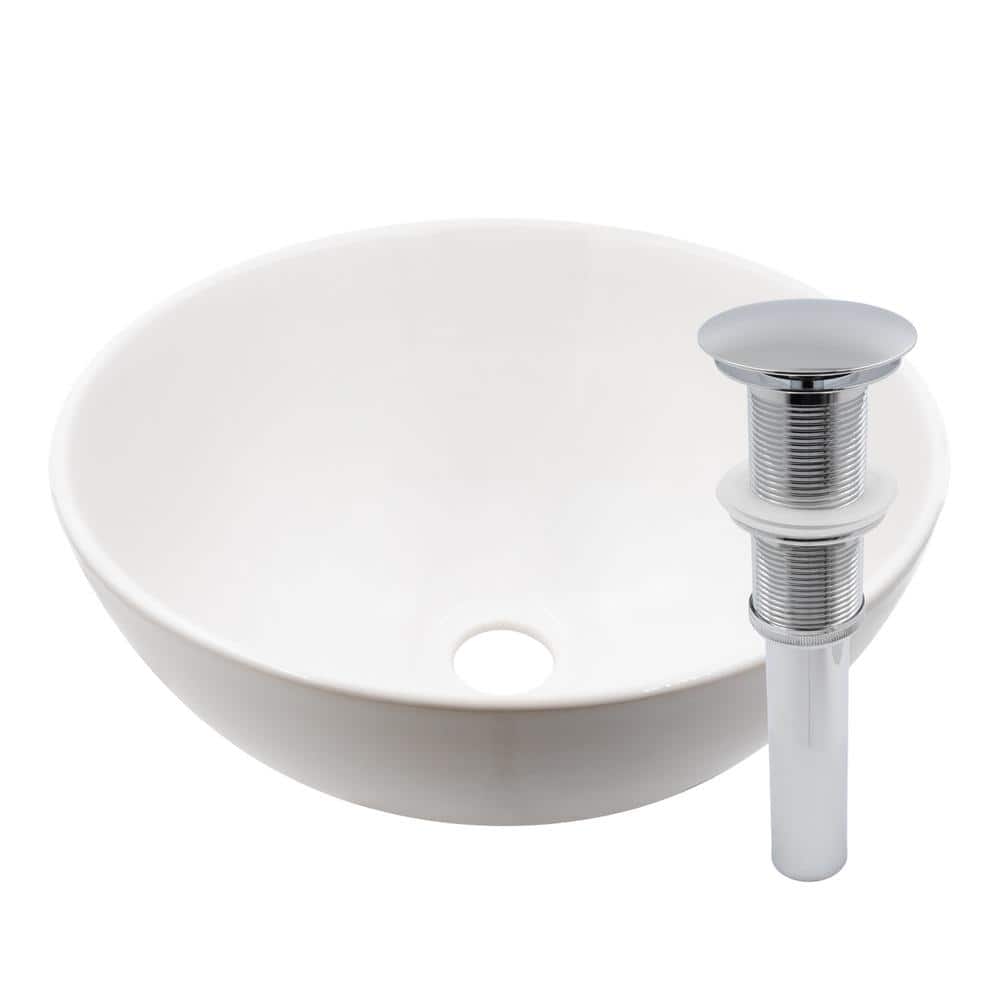 12.625'' Round White Porcelain Vessel Sink with Chrome Drain