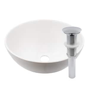 Mini 12 in. Round White Porcelain Vessel Sink with Pop-Up Drain in Chrome