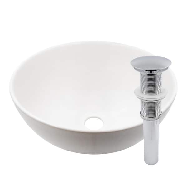 Novatto Mini 12 in. Round White Porcelain Vessel Sink with Pop-Up Drain in Chrome