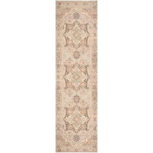 Vintage Washables Coral Mint 2 ft. x 8 ft. Center Medallion Traditional Runner Area Rug