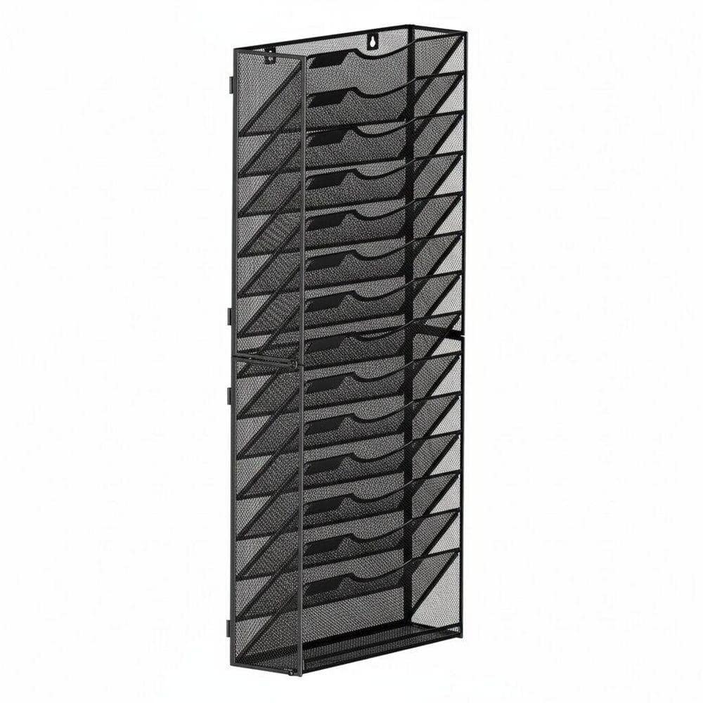 12.8 in. W x 33.8 in. H 15 Tier Black Metal Wall File Organizer