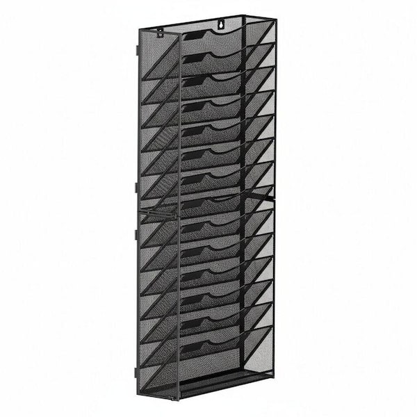 12.8 in. W x 33.8 in. H 15 Tier Black Metal Wall File Organizer Office Hanging Magazine Rack