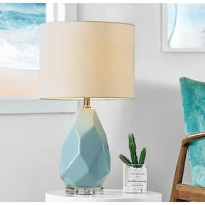 Sacramento 23-in Blue Ceramic Table Lamp with White Linen Lampshade.