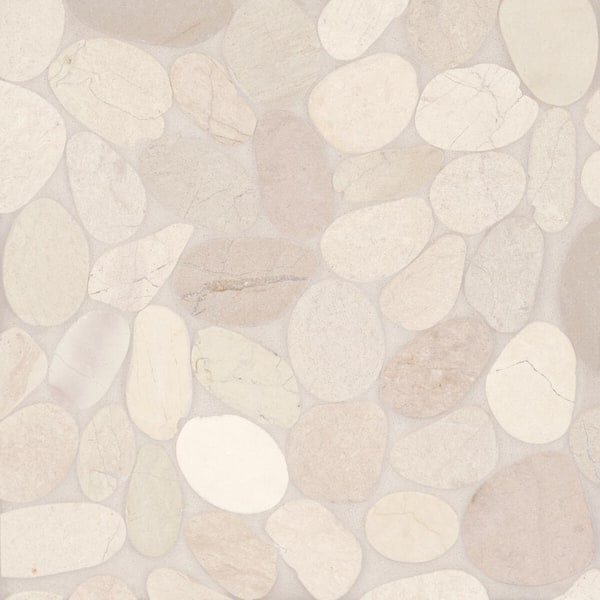 Bedrosians Sample-Waterbrook Pebble 4 in. x 5 in. White Stone Mosaic Tile