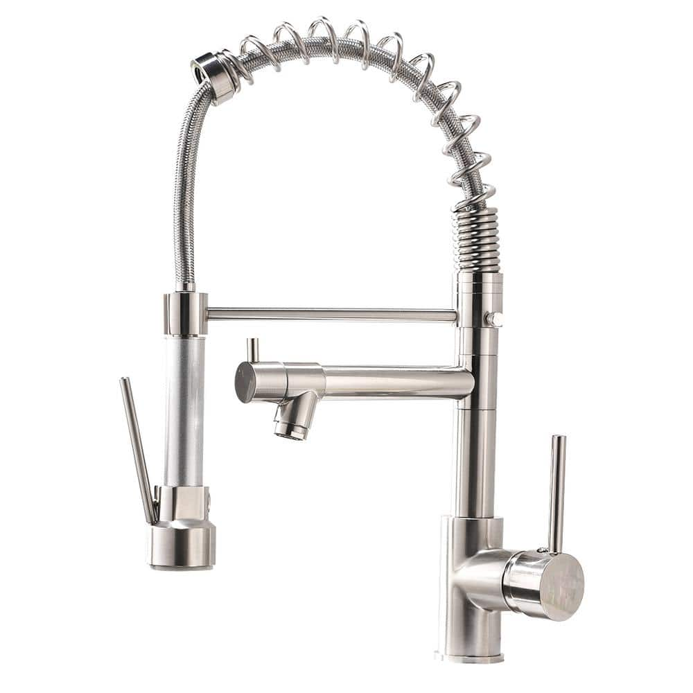 Single Handle Pull Down Sprayer Kitchen Faucet with Advanced Spray 1 Hole Kitchen Sink Faucets in Brushed Nickel