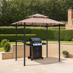 8 ft. x 5 ft. Outdoor Black Steel 2-Tier Vented Barbecue Grill Gazebo with Tan Canopy