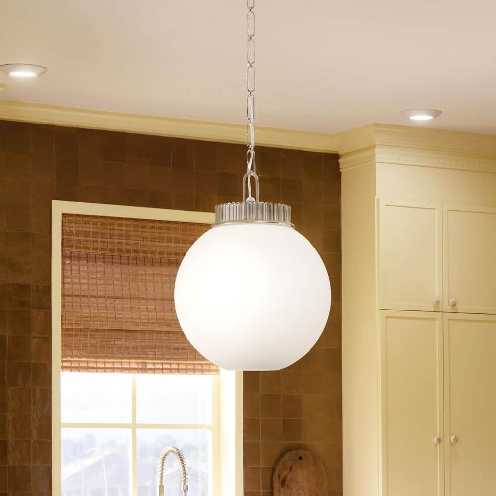 Andorra 15 in. 1-Light Pendant With Satin Etched Cased Opal Globe in Polished Nickel price history on PriceWatchPro