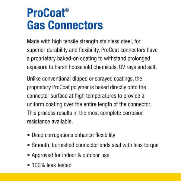 BrassCraft ProCoat 1/2 in. MIP x 1/2 in. MIP x 48 in. Stainless Steel Gas  Connector 5/8 in. (106,000 BTU) CSSC44-48 X5 The Home Depot