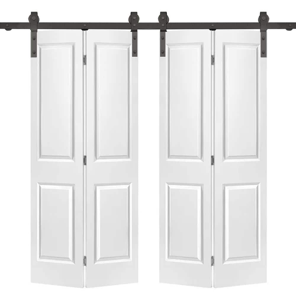 48 in. x 80 in. White MDF Double Bi-Fold Barn Door with Black Hardware