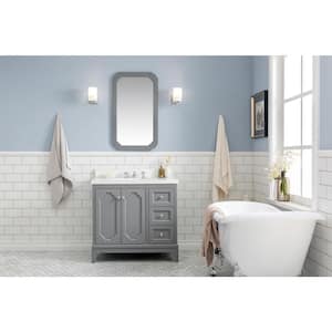 Queen 36 in. Bath Vanity in Cashmere Grey with Quartz Carrara Vanity Top with Ceramics White Basins and Faucet