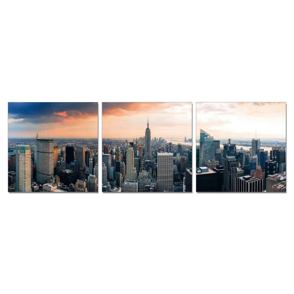 Benjara Modern New York City 3-Piece Frameless Photo Canvas Wall Art 24 in. x 24 in.