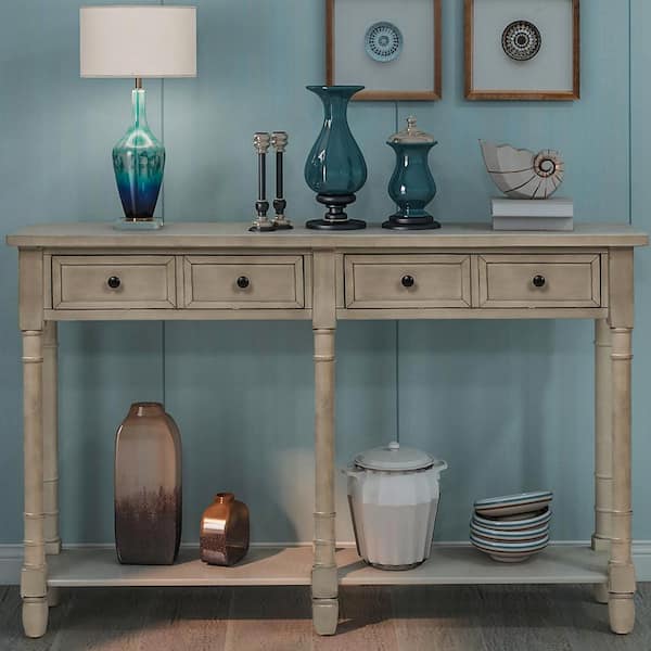 Harper & Bright Designs 58 in. Gray Standard Rectangle Wood Console Table with Drawers