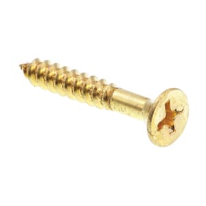 #10 x 1-1/4 in. Solid Brass Phillips Drive Flat Head Wood Screws (100-Pack)
