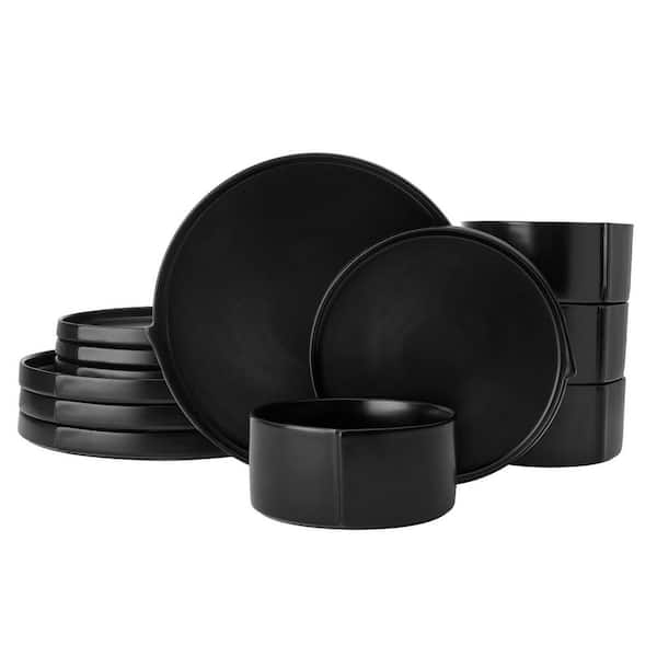Contemporary Edge 12-Piece Black Stoneware Dinnerware Set, Service for 4