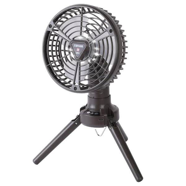 Adrinfly Foldable 6 in. 4 Fan Speeds Desk Fan in Black, 10400mAh Battery Powered with LED Light Rechargeable Tripod Tent Hanging