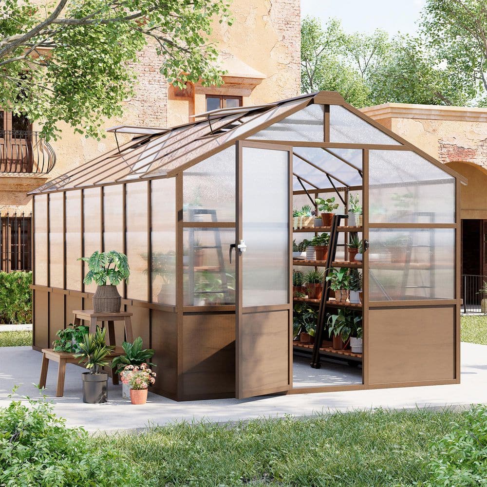 VIWAT 8 ft. W x 14 ft. D Wooden Greenhouse with Lockable Door and
