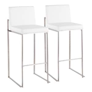 Fuji 40.5 in. White Faux Leather and Stainless Steel High Back Bar Stool (Set of 2)