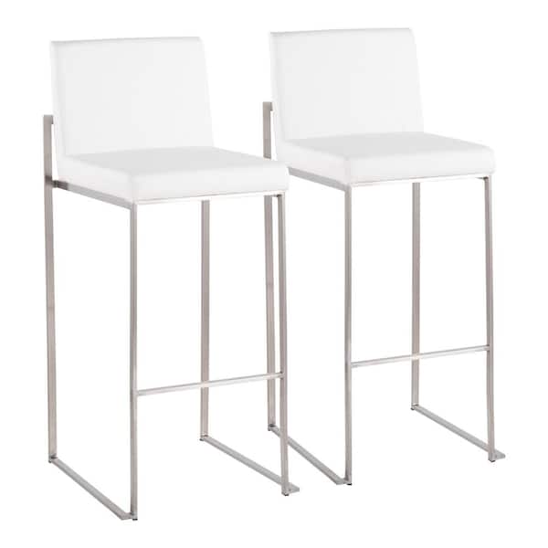 Lumisource Fuji 40.5 in. White Faux Leather and Stainless Steel High Back Bar Stool (Set of 2)