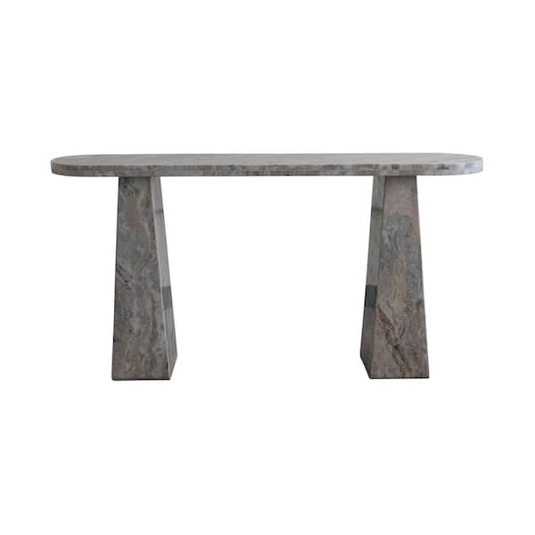 Storied Home 60 in. Oval Marble Console Table Mint Chocolate Polished Finish