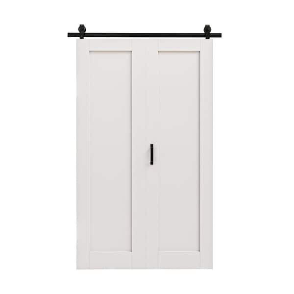 EH PUERTA 24 in. x 84 in. Easy Install 1-Panel White Primed MDF Composite Bi-Fold Sliding Barn Door with Hardware Kit and Handle