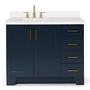 Taylor 43 in. W x 22 in. D x 36 in. H Freestanding Bath Vanity in Midnight Blue with Pure White Quartz Top