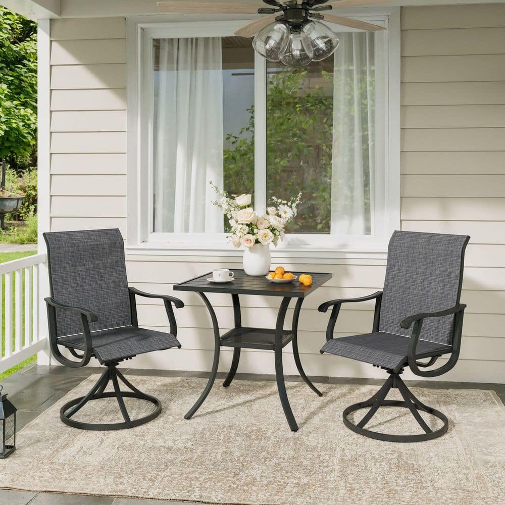 3-Piece Metal Outdoor Patio Dining Set with 27.6 in. Black Square Table and 2 Dark Gray Swivel Chairs price history on PriceWatchPro