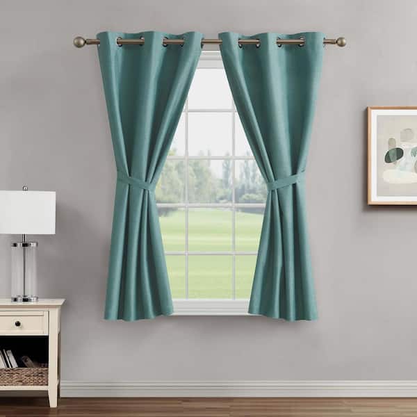 CREATIVE HOME IDEAS Legrae Turquoise 38 in. W x 63 in. L Grommet Blackout Tiebacks Curtain(2-Panels and 2-Tiebacks)