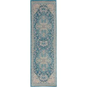 Tranquil Ivory/Turquoise 2 ft. x 7 ft. Persian Vintage Runner Rug
