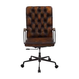 Noknas Brown Top Grain Leather Office Chair with Padded Arms