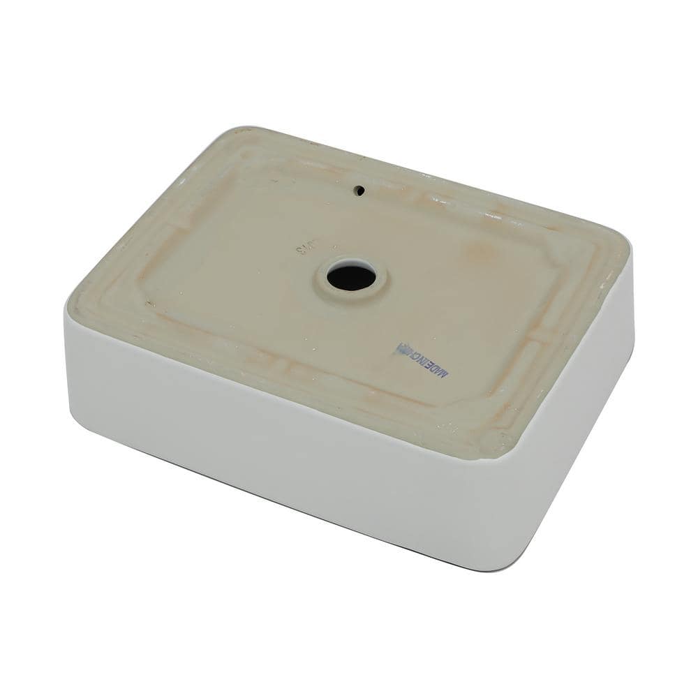 16 x 12 Inch White Ceramic Rectangular Vessel Sink with Black Rim