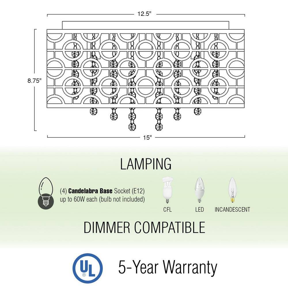 Brielle 15" Bronze Crystal Cage 4-Light Flush Mount Chandelier