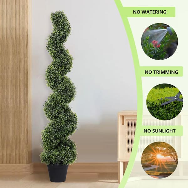 poetree 4 ft. Artificial Boxwood Spiral Topiary Tree in Pot