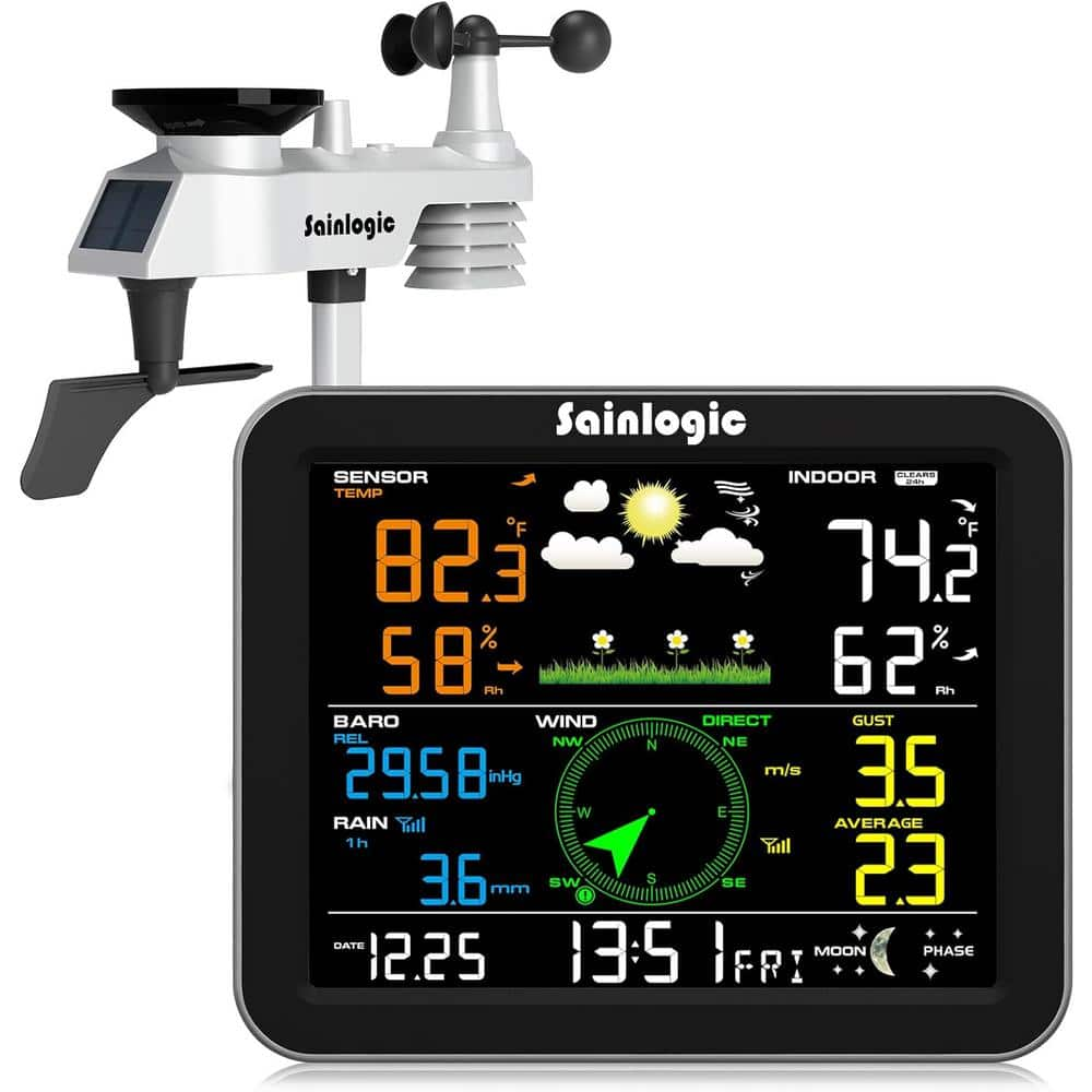 ITOPFOX LCD Wireless 10 in 1 Indoor/Outdoor Weather Station with Rain  Gauge, Wind Speed/Direction and Alarm in Black H2PH005OT425 - The Home Depot