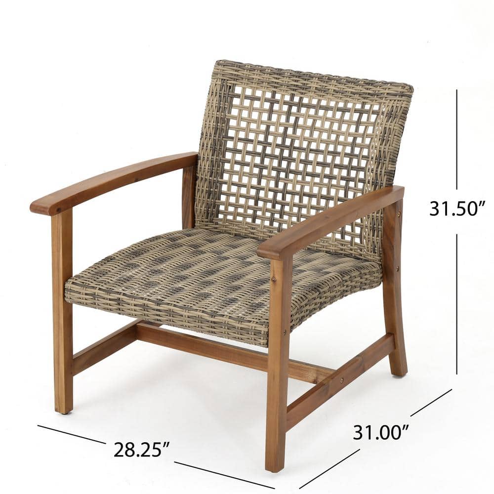 Natural Stained Gray Acacia Wood and Wicker Armchair Set