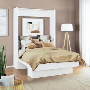 Easy-Lift White Wood Frame Full Murphy Bed Shelf