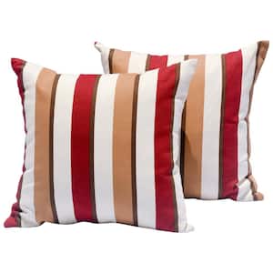 Sophia 17 in. x 17 in. Red Stripe Polyester Square Outdoor Throw Pillow (2-Pack)