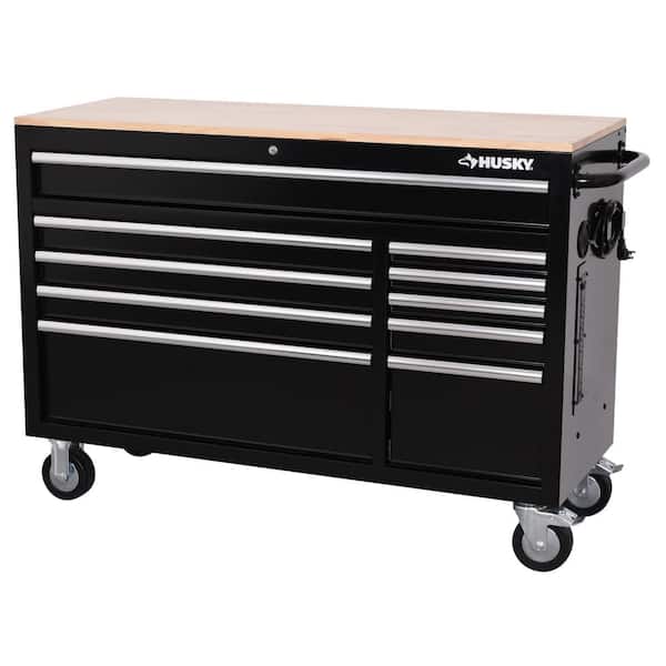 Husky - Modular Tool Storage 92 in. W Standard Duty Black Mobile Workbench with 52 in. Top Tool Chest and (2) 20 in Side Lockers