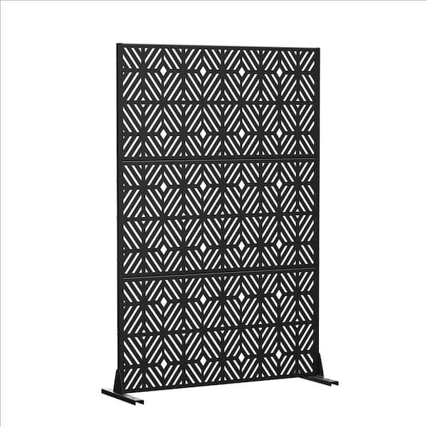 72 in. x 47 in. Outdoor Galvanized Metal Decorative Garden Fence in Geometric Pattern in Black