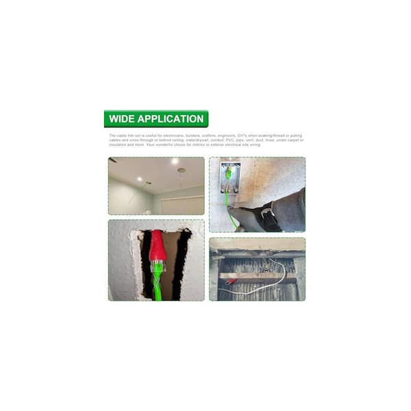 electrical fish tape accessories YICHUHAOXI 32.5 ft. Fiberglass Electrical Wire Cable Glow Rods Fish Tape Set with Accessories Green