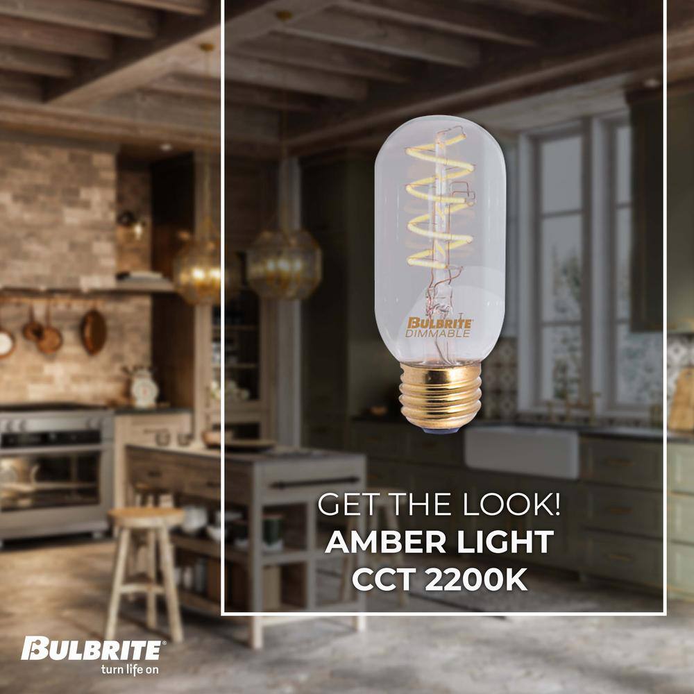 Amber Dimmable LED T14 Decorative Light Bulbs, 2 Pack