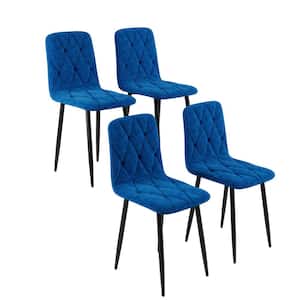 4-Pack Blue Velvet Dining Chairs with Black Metal Legs, Set of 4 Chairs