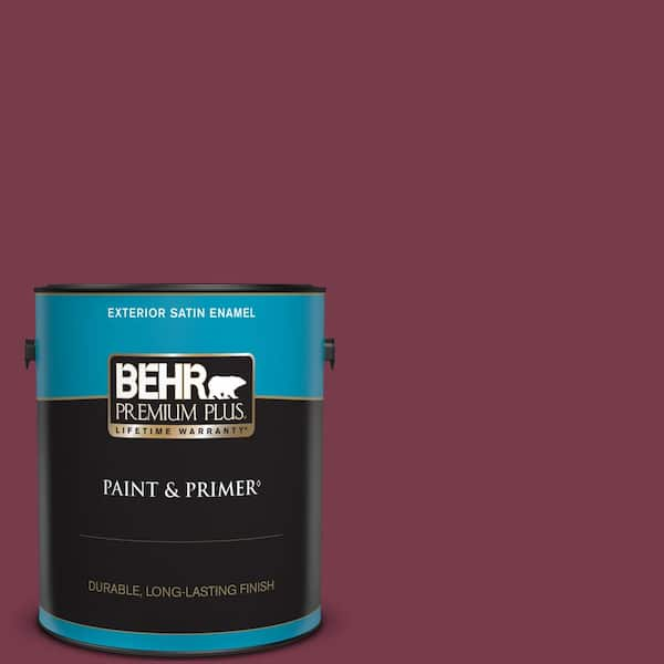 BEHR PREMIUM PLUS 1 gal. #BIC-51 July Ruby Satin Enamel Exterior Paint & Primer