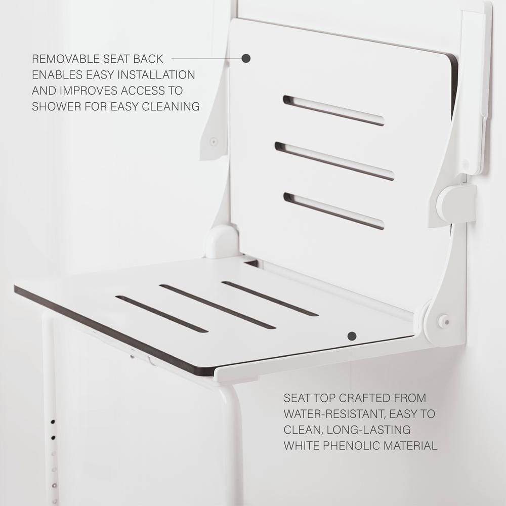 White Matte Heavy Duty Folding Wall Mount Shower Seat