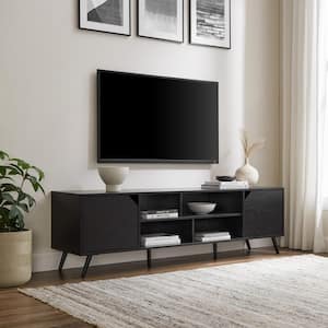 70 in. Black Wood Modern Wide TV Stand with Open and Closed Storage Fits TVs up to 80 in.