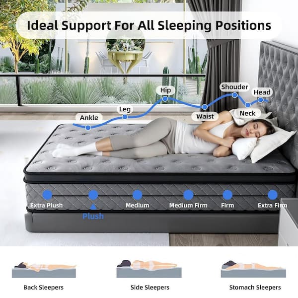 Queen Plush Hybrid Memory Foam 12 in. Pocket Spring Support and Breathable Mattress