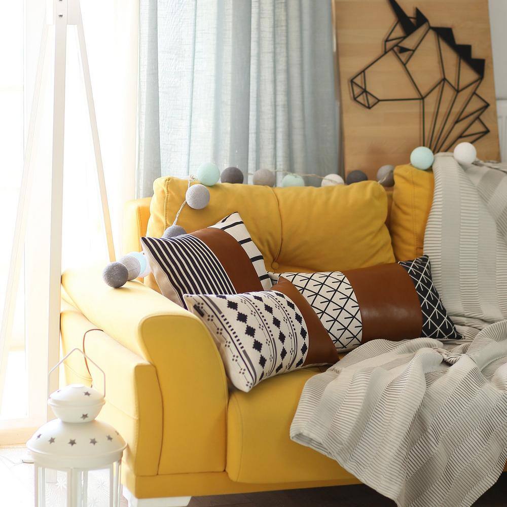 Bohemian Brown and Black Geometric Faux Leather Pillow Covers Set