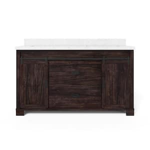 Brindley 60 in. W x 20 in. D x 34.5 in. H Barn Door Bath Vanity in Dark Walnut with Engineered Stone Composite Top