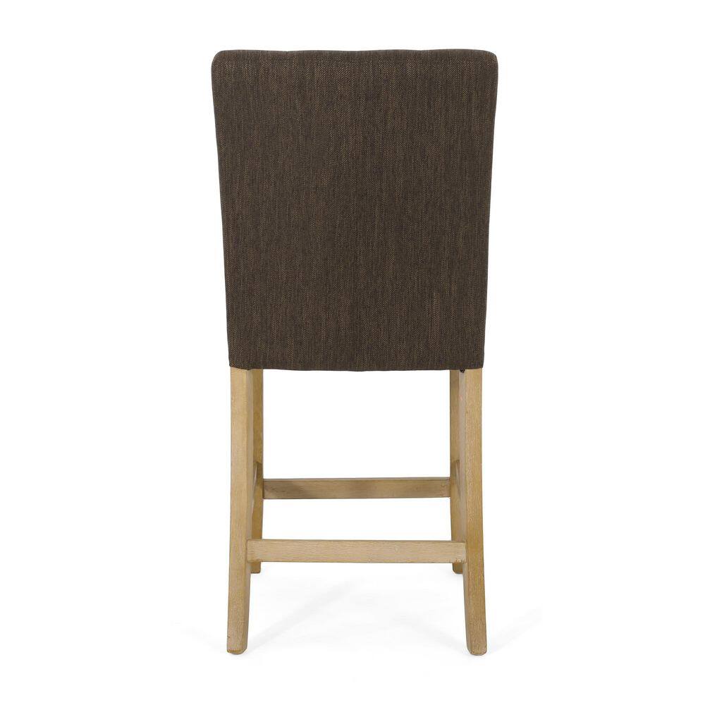 Weathered Brown Wood Button-Tufted Counter Stools, Set of 2