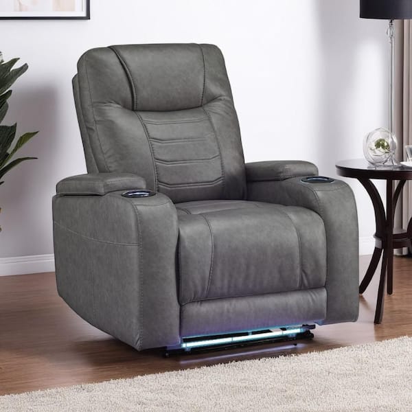 Benjara Scon Gray Faux Leather Glider Power Recliner Chair